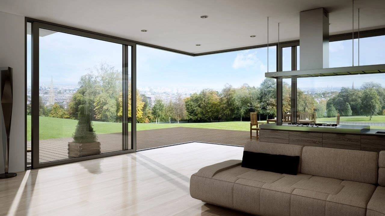 Corner patio door configuration